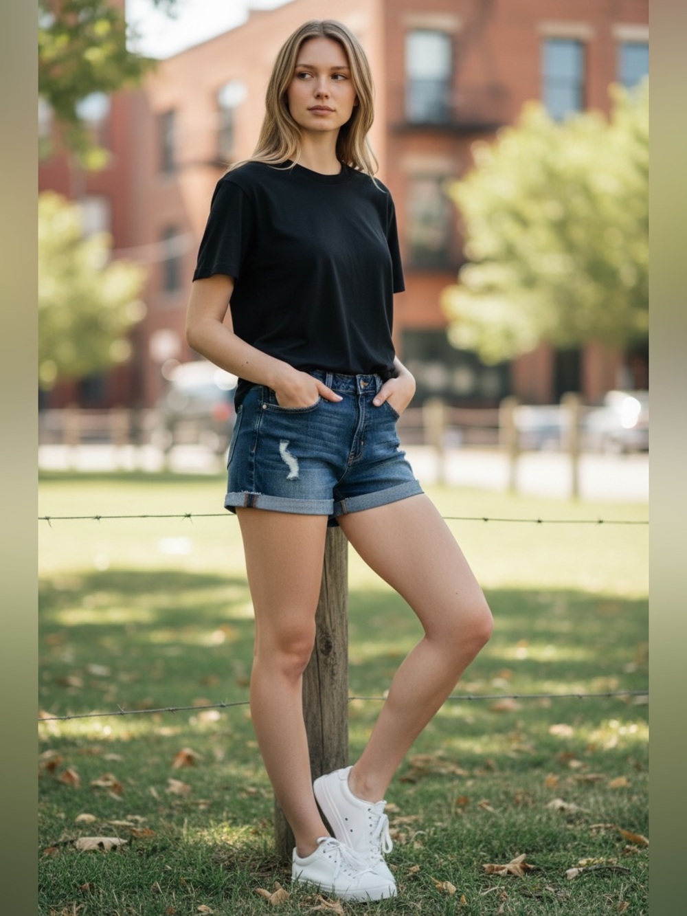 Just Black Denim Cuffed Distressed Shorts 28 Dark Wash Stretch Mid Rise